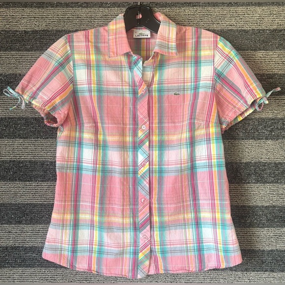 Lacoste Tops - Lacoste Women’s Short Sleeve Plaid Button Up Blouse Size 38 Small EUC